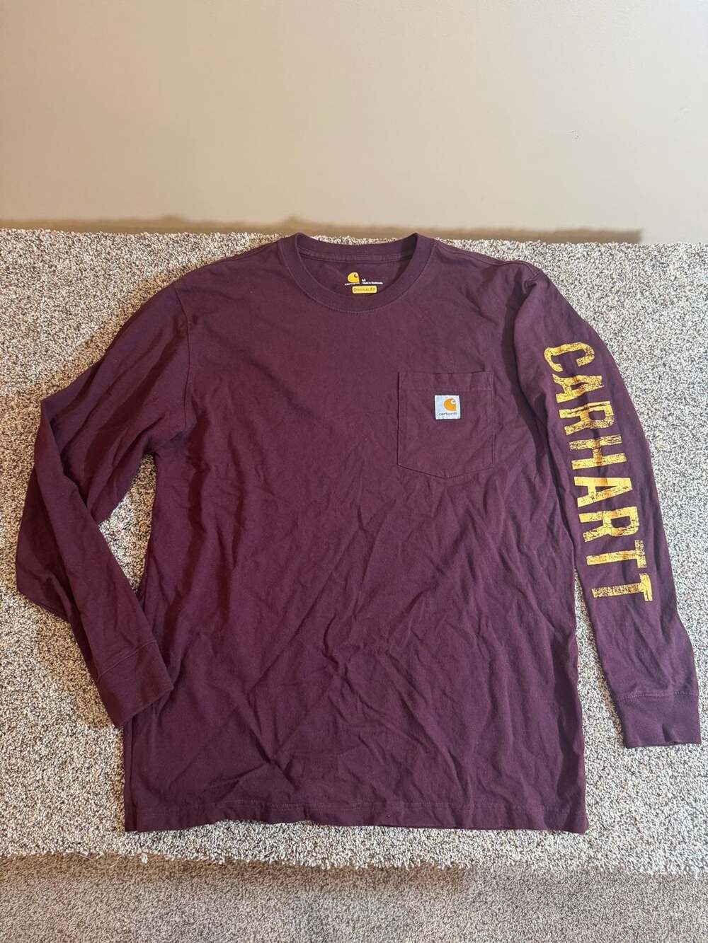 Carhartt Men's Original Fit Long Sleeve Pocket T-Shirt with Distressed Arm Logo,
